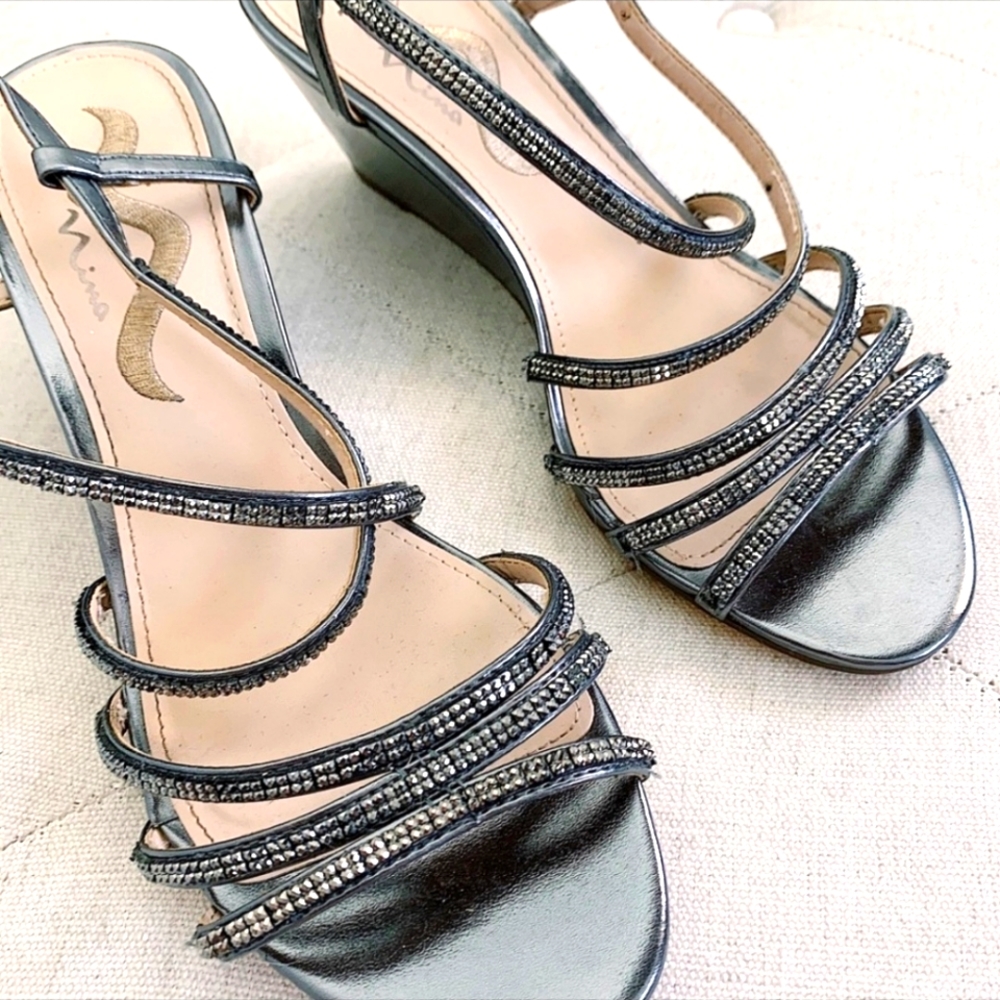 Nina Metallic Silver Wedge Heels size 8